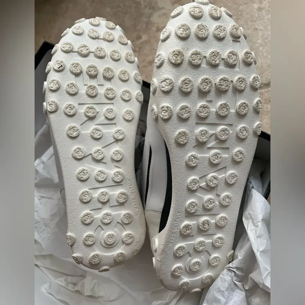 Chanel Calfskin Mesh Lycra Womens Logo High Top Sneakers size 37